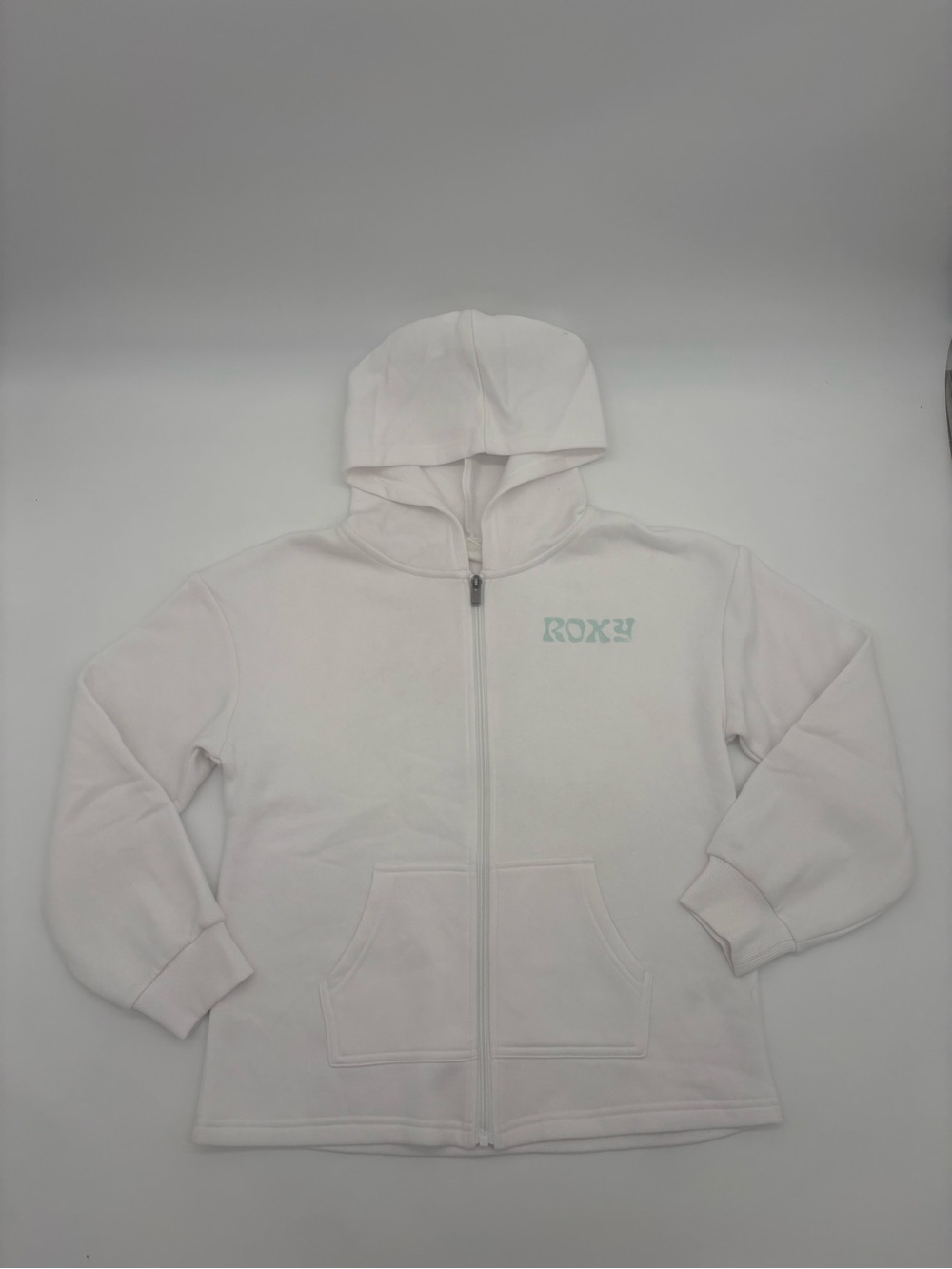 Roxy Girls XL 16 White Full Zip Hoodie Aqua Logo Sweatshirt
